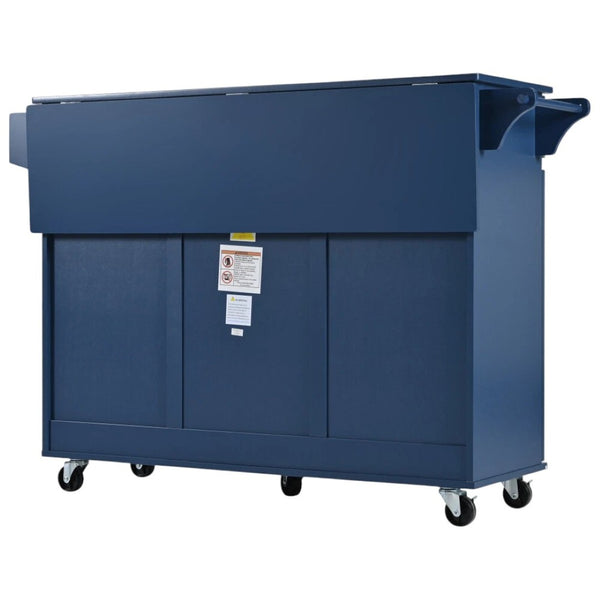 HomeRoots 53" Navy Blue Wood Barn Door Rolling Kitchen Island - Stylish, Versatile, and Space-Saving Solution! 654035