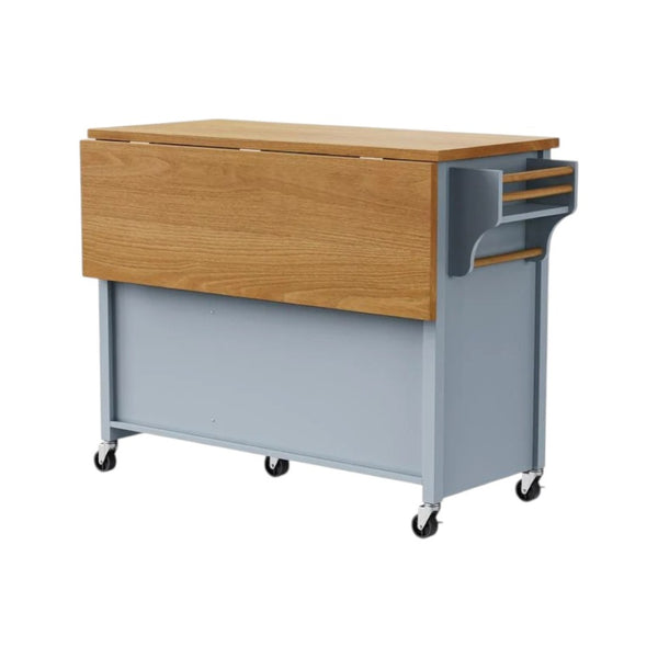 HomeRoots 52" Light Blue Wood Barn Door Rolling Kitchen Island - Stylish, Mobile Storage for Farmhouse Charm! 654037