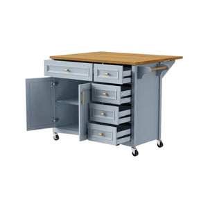 HomeRoots 52" Light Blue Wood Barn Door Rolling Kitchen Island - Stylish, Mobile Storage for Farmhouse Charm! 654037