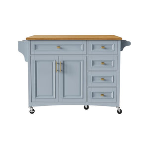HomeRoots 52" Light Blue Wood Barn Door Rolling Kitchen Island - Stylish, Mobile Storage for Farmhouse Charm! 654037