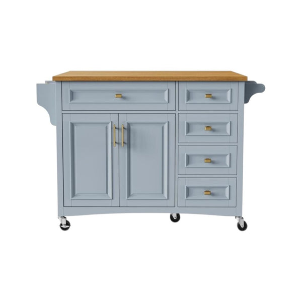 HomeRoots 52" Light Blue Wood Barn Door Rolling Kitchen Island - Stylish, Mobile Storage for Farmhouse Charm! 654037