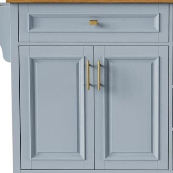 HomeRoots 52" Light Blue Wood Barn Door Rolling Kitchen Island - Stylish, Mobile Storage for Farmhouse Charm! 654037