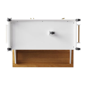 HomeRoots 52" White Wood Barn Door Kitchen Island - Versatile Rolling Cart with Drop Leaf & Locking Casters 654038