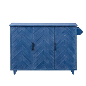 HomeRoots 51" Blue Wood Barn Door Rolling Kitchen Island – Expandable with Storage, Rustic Charm & Mobility! 654039