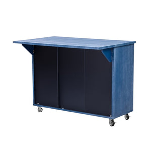 HomeRoots 51" Blue Wood Barn Door Rolling Kitchen Island – Expandable with Storage, Rustic Charm & Mobility! 654039
