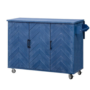 HomeRoots 51" Blue Wood Barn Door Rolling Kitchen Island – Expandable with Storage, Rustic Charm & Mobility! 654039