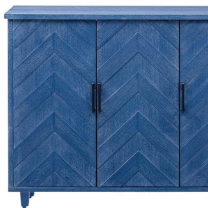 HomeRoots 51" Blue Wood Barn Door Rolling Kitchen Island – Expandable with Storage, Rustic Charm & Mobility! 654039