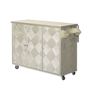 HomeRoots 51" Champagne Wood Barn Door Kitchen Island - Stylish Rolling Utility Cart with Ample Storage & Mobility 654040
