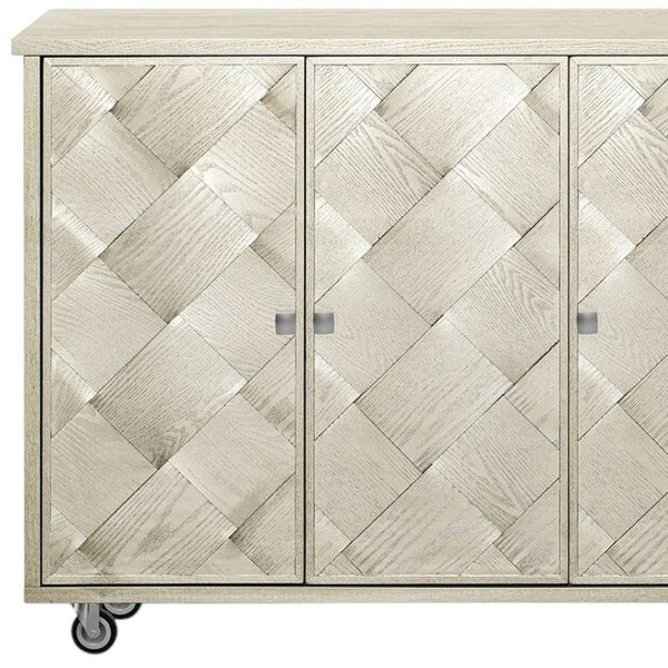 HomeRoots 51" Champagne Wood Barn Door Kitchen Island - Stylish Rolling Utility Cart with Ample Storage & Mobility 654040