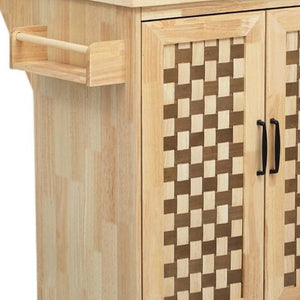 HomeRoots 53" Natural Wood Rolling Kitchen Island with USB, Expanding Workspace, Rustic Charm & Ample Storage 654042