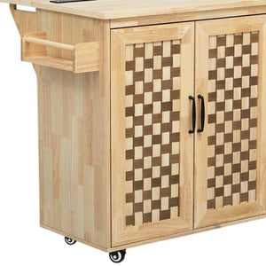 HomeRoots 53" Natural Wood Rolling Kitchen Island with USB, Expanding Workspace, Rustic Charm & Ample Storage 654042