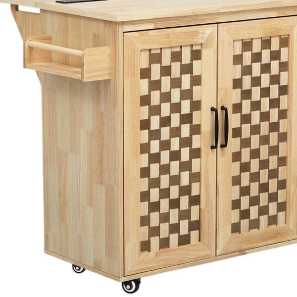 HomeRoots 53" Natural Wood Rolling Kitchen Island with USB, Expanding Workspace, Rustic Charm & Ample Storage 654042