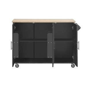 HomeRoots 51" Black Wood Barn Door Kitchen Island - Rustic Charm with Expandable Workspace & Ample Storage 654043