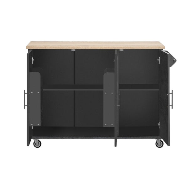 HomeRoots 51" Black Wood Barn Door Kitchen Island - Rustic Charm with Expandable Workspace & Ample Storage 654043