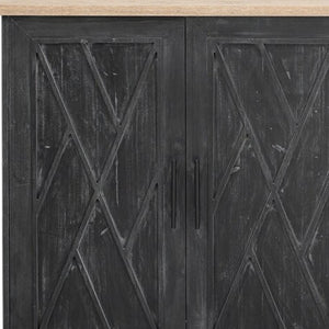 HomeRoots 51" Black Wood Barn Door Kitchen Island - Rustic Charm with Expandable Workspace & Ample Storage 654043