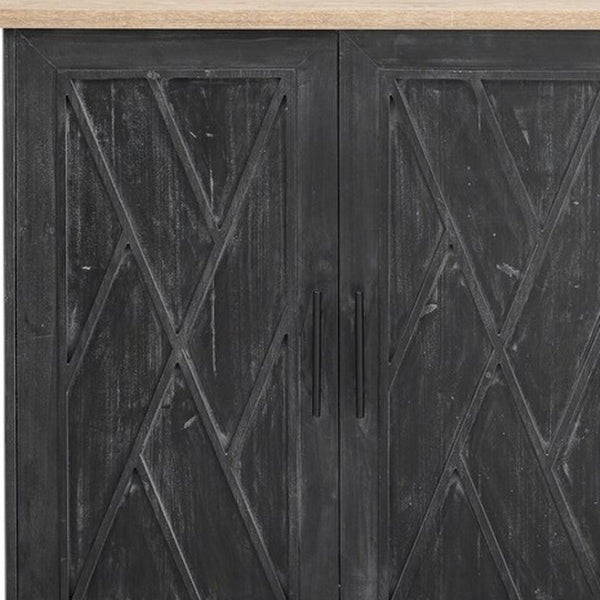 HomeRoots 51" Black Wood Barn Door Kitchen Island - Rustic Charm with Expandable Workspace & Ample Storage 654043