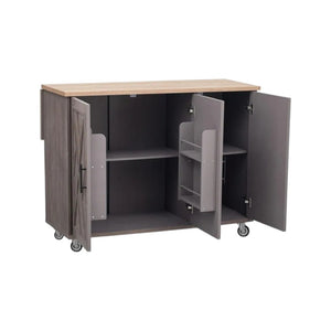 HomeRoots 51" Brown Wood Barn Door Rolling Kitchen Island - Rustic Versatility, Ample Storage & Expandable Workspace 654044