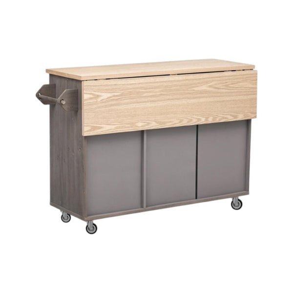 HomeRoots 51" Brown Wood Barn Door Rolling Kitchen Island - Rustic Versatility, Ample Storage & Expandable Workspace 654044