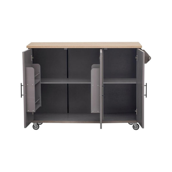 HomeRoots 51" Brown Wood Barn Door Rolling Kitchen Island - Rustic Versatility, Ample Storage & Expandable Workspace 654044