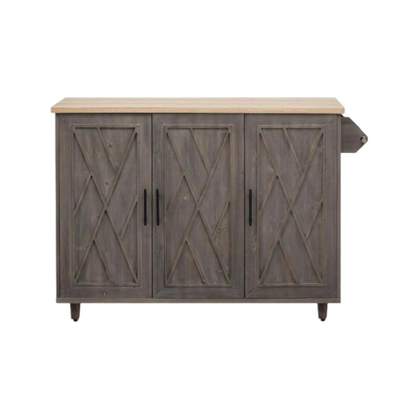 HomeRoots 51" Brown Wood Barn Door Rolling Kitchen Island - Rustic Versatility, Ample Storage & Expandable Workspace 654044