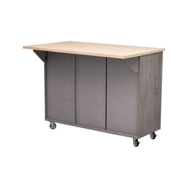 HomeRoots 51" Brown Wood Barn Door Rolling Kitchen Island - Rustic Versatility, Ample Storage & Expandable Workspace 654044