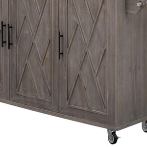 HomeRoots 51" Brown Wood Barn Door Rolling Kitchen Island - Rustic Versatility, Ample Storage & Expandable Workspace 654044