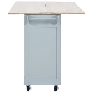 HomeRoots 49" Light Blue Rolling Kitchen Island with Expandable Surface, Sliding Barn Door & Ample Storage 654045