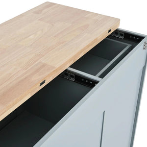 HomeRoots 49" Light Blue Rolling Kitchen Island with Expandable Surface, Sliding Barn Door & Ample Storage 654045