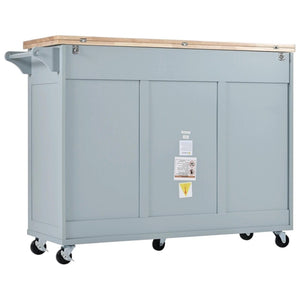 HomeRoots 49" Light Blue Rolling Kitchen Island with Expandable Surface, Sliding Barn Door & Ample Storage 654045