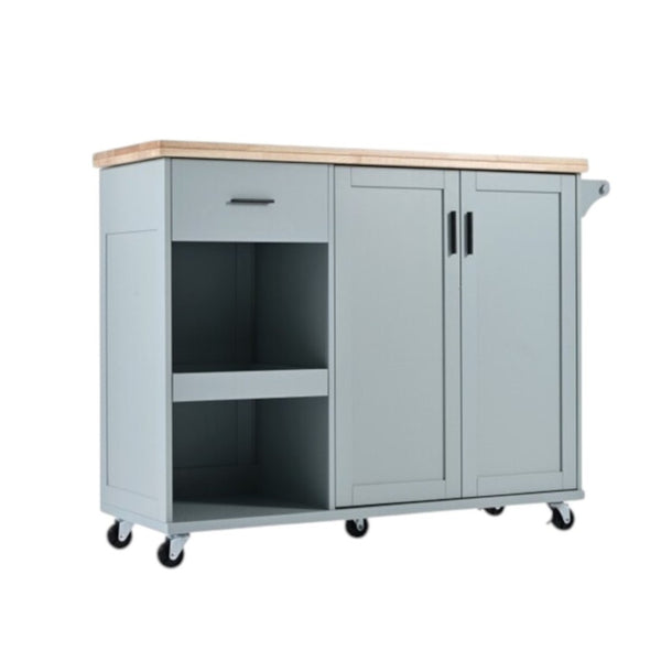 HomeRoots 49" Light Blue Rolling Kitchen Island with Expandable Surface, Sliding Barn Door & Ample Storage 654045