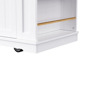 HomeRoots 48" White Wood Barn Door Rolling Kitchen Island with USB, Storage, and Expandable Work Surface 654048