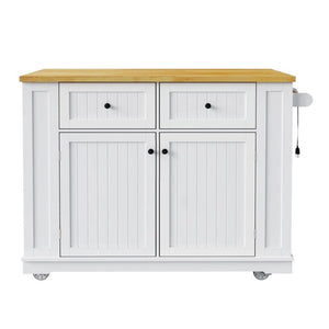 HomeRoots 48" White Wood Barn Door Rolling Kitchen Island with USB, Storage, and Expandable Work Surface 654048