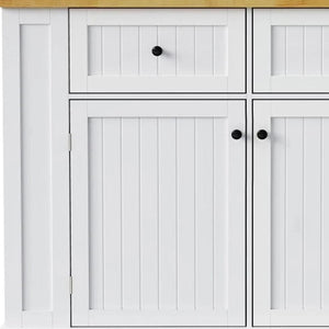 HomeRoots 48" White Wood Barn Door Rolling Kitchen Island with USB, Storage, and Expandable Work Surface 654048