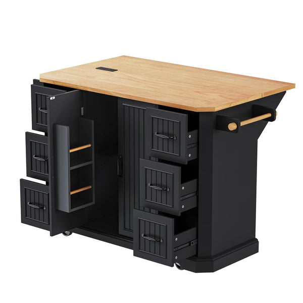 HomeRoots 56" Black Wood Barn Door Rolling Kitchen Island – Expandable, Mobile Storage & Rustic Charm for Your Home 654049