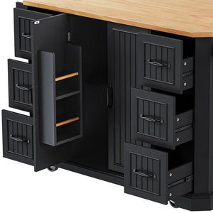 HomeRoots 56" Black Wood Barn Door Rolling Kitchen Island – Expandable, Mobile Storage & Rustic Charm for Your Home 654049