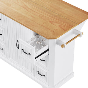 HomeRoots 56" White Wood Barn Door Kitchen Island - Stylish Rolling Storage with Expandable Work Surface & Charm 654050
