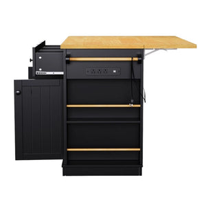 HomeRoots 53" Black Wood Barn Door Rolling Kitchen Island with USB, Storage & Expandable Work Surface 654051