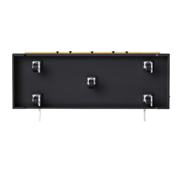 HomeRoots 53" Black Wood Barn Door Rolling Kitchen Island with USB, Storage & Expandable Work Surface 654051