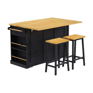 HomeRoots 53" Black Wood Barn Door Rolling Kitchen Island with USB, Storage & Expandable Work Surface 654051