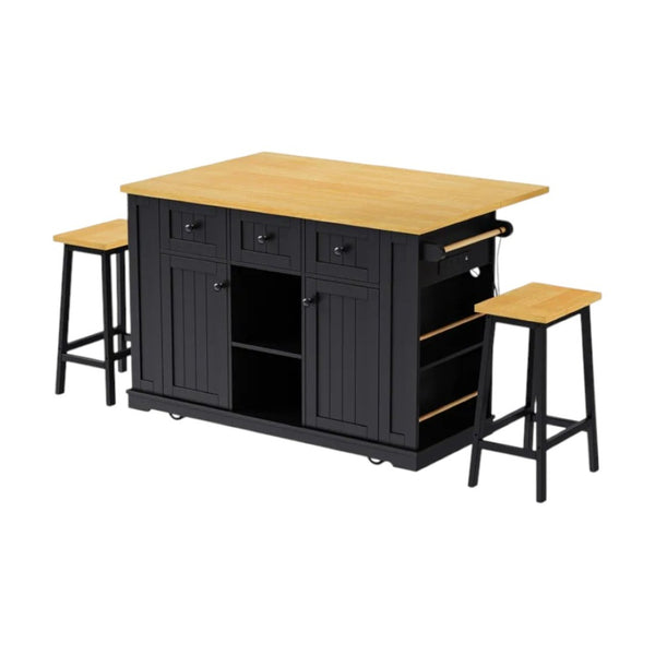 HomeRoots 53" Black Wood Barn Door Rolling Kitchen Island with USB, Storage & Expandable Work Surface 654051