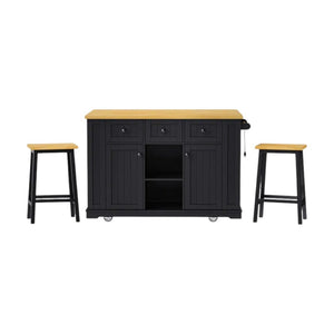 HomeRoots 53" Black Wood Barn Door Rolling Kitchen Island with USB, Storage & Expandable Work Surface 654051