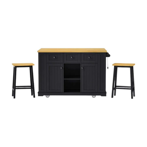 HomeRoots 53" Black Wood Barn Door Rolling Kitchen Island with USB, Storage & Expandable Work Surface 654051