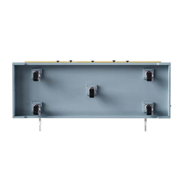 HomeRoots 53" Light Blue Wood Barn Door Kitchen Island Set with USB Ports, Storage & Seating for Versatile Use 654052