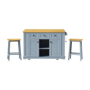 HomeRoots 53" Light Blue Wood Barn Door Kitchen Island Set with USB Ports, Storage & Seating for Versatile Use 654052