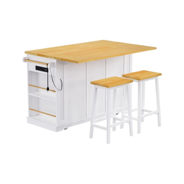 HomeRoots 53" White Wood Barn Door Kitchen Island with Rolling Mobility, USB Charging, Storage & Seating Options 654053