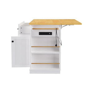 HomeRoots 53" White Wood Barn Door Kitchen Island with Rolling Mobility, USB Charging, Storage & Seating Options 654053