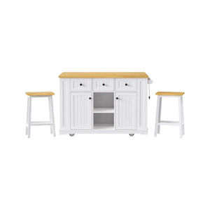 HomeRoots 53" White Wood Barn Door Kitchen Island with Rolling Mobility, USB Charging, Storage & Seating Options 654053