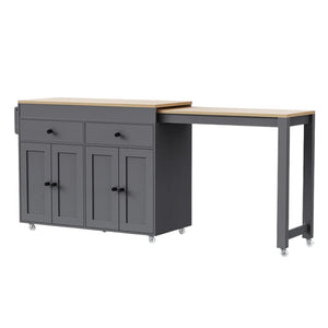 HomeRoots 51" Gray Wood Barn Door Rolling Island - Farmhouse Kitchen Upgrade with Storage, Mobility & Style 654054