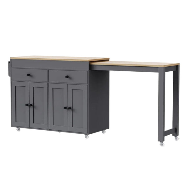 HomeRoots 51" Gray Wood Barn Door Rolling Island - Farmhouse Kitchen Upgrade with Storage, Mobility & Style 654054