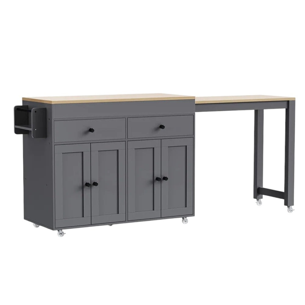 HomeRoots 51" Gray Wood Barn Door Rolling Island - Farmhouse Kitchen Upgrade with Storage, Mobility & Style 654054